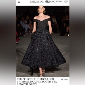 Christian Siriano Draped Off The Shoulder Shimmer Houndstooth Tea Length Dress